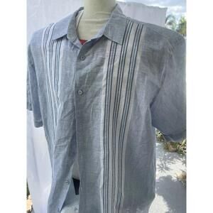 Havanera Co. Mens Hawian Linen Blend‎  Gray Blue Shirt Xxl   Short Slv Casual